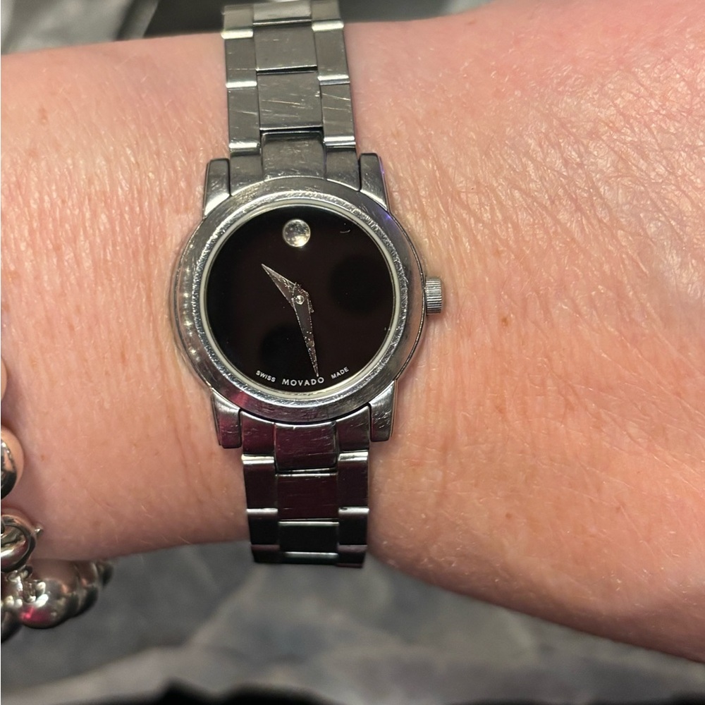 Movado Black Dial with Silver Band Watch